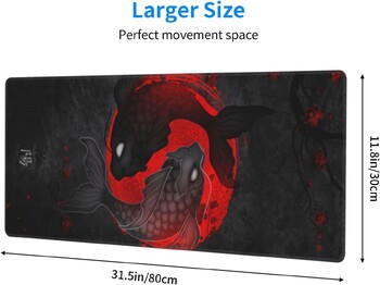 Ιαπωνικό Yin and Yang Koi Carp Gaming Mouse Pad XL Αντιολισθητική βάση ποντικιού με ραμμένες άκρες επιφάνεια εργασίας 31,5 x 11,8 ίντσες