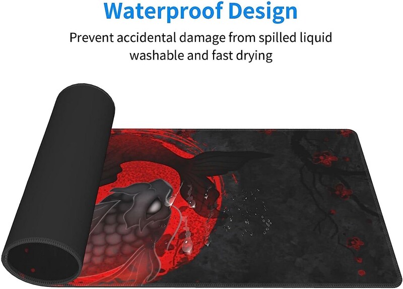 Tampă de mouse japoneză Yin și Yang Koi Carp Gaming XL Tampă de mouse cu bază de cauciuc antiderapante Cu margini cusute Pad de birou 31,5 X 11,8 inci