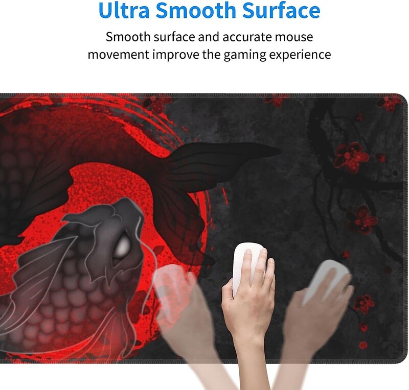 Tampă de mouse japoneză Yin și Yang Koi Carp Gaming XL Tampă de mouse cu bază de cauciuc antiderapante Cu margini cusute Pad de birou 31,5 X 11,8 inci