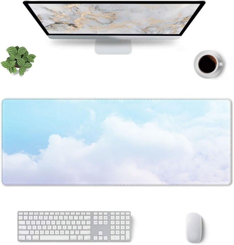 Mouse Pad Gaming Cloud Sky Gradient Albastru Alb Bază de cauciuc anti-alunecare Mousepad XXL mare cu margini cusute 31,5 x 11,8 inchi