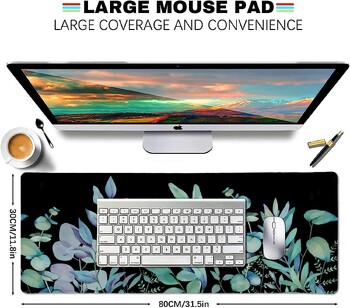 Green Leaf Desk Mat Botanical Plant Gaming Mouse Pad Μαύρο XL Long Mousepad για φορητό υπολογιστή Office Home 31,5 X 11,8 ίντσες