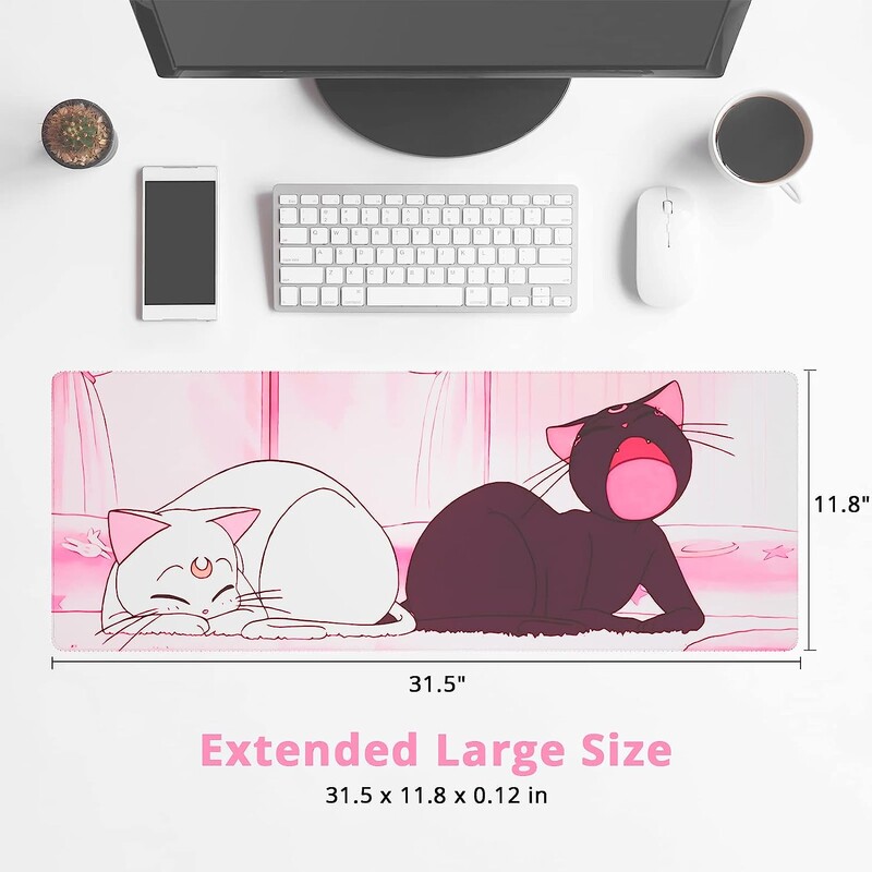 Mouse Pad Gaming Mouse Pad Moon Cat Mouse Pad pentru Desk Extended XL Mouse Pad cu bază anti-alunecare Cute Desk Pad 31,5 x 11,8 inci