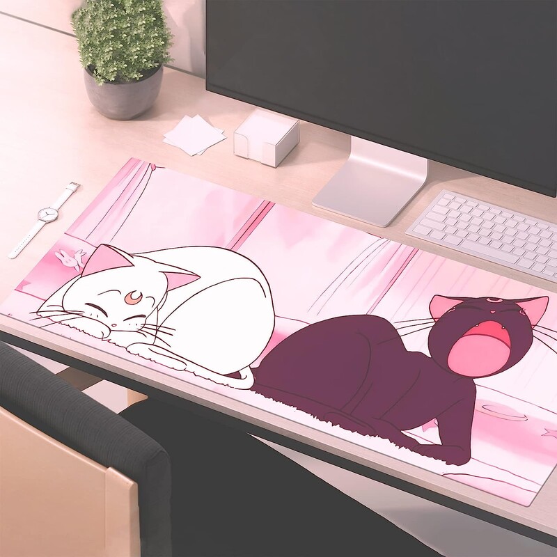 Mouse Pad Gaming Mouse Pad Moon Cat Mouse Pad pentru Desk Extended XL Mouse Pad cu bază anti-alunecare Cute Desk Pad 31,5 x 11,8 inci