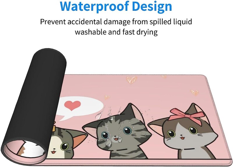 Pink Cat Gaming Mouse Pad Covoraș lung pentru birou, extins și amuzant, XXL pe partea de sus a birourilor pentru tastatură și mouse 31,5 X 11,8 inci