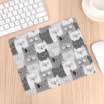 Gaming Mouse Pad Cute Cat Audience Γκρι Λευκό Αντιολισθητικό Λαστιχένιο pad για υπολογιστές Laptop Office Home 9,5 ίντσες x 7,9 ίντσες