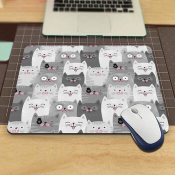 Gaming Mouse Pad Cute Cat Audience Γκρι Λευκό Αντιολισθητικό Λαστιχένιο pad για υπολογιστές Laptop Office Home 9,5 ίντσες x 7,9 ίντσες