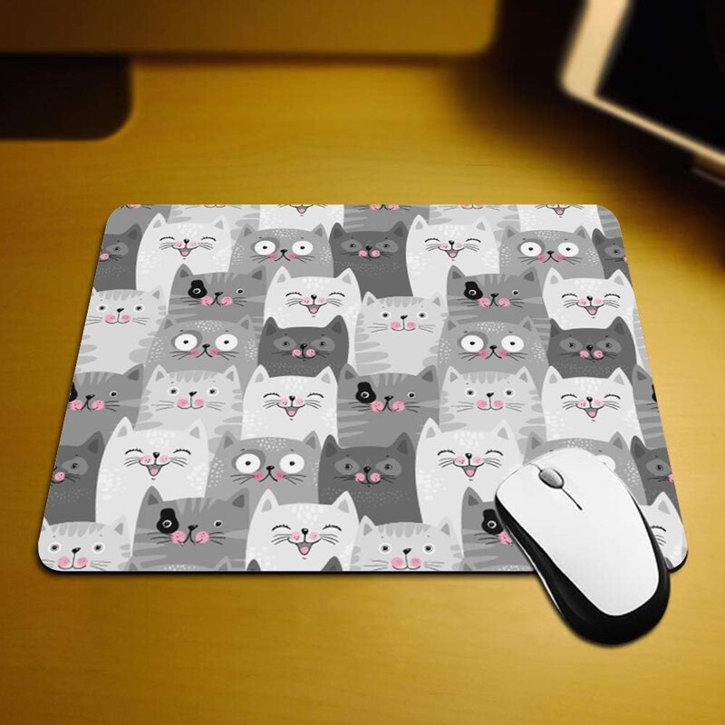 Mouse Pad Gaming Cute Cat Audience Gri Alb Mouse Pad antiderapant din cauciuc pentru computere, laptop, birou, acasă, 9,5 inchi x 7,9 inci