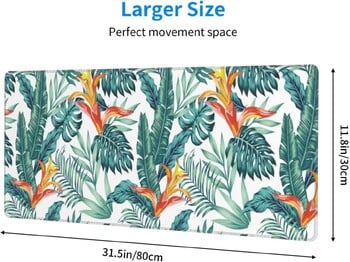 Extended Large Gaming Mouse Pad Tropical Leaves XL Full Desk Mousepad Επιτραπέζιο χαλάκι Χαριτωμένο αστείο για γυναίκες δώρα (πράσινο 31,5 * 11,8 ίντσες)