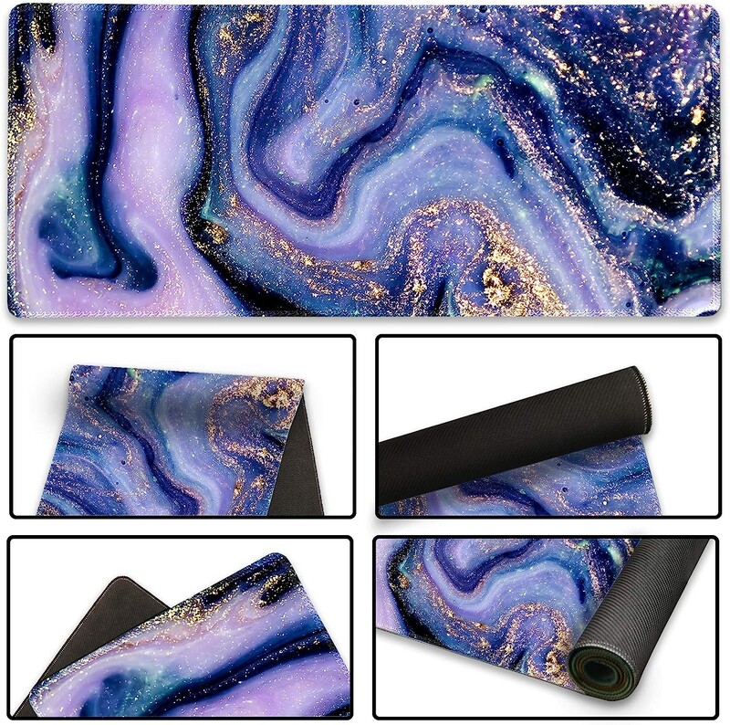 Tampă de mouse pentru jocuri extinsă XXL ArtSo Covoraș mare pentru tastatură Tampă lungă de mouse Tampă de birou anti-alunecare Bază din cauciuc 35,1 x 15,7 Marmură violet