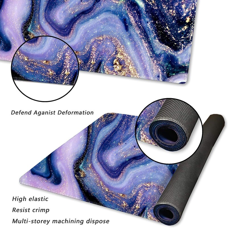 Tampă de mouse pentru jocuri extinsă XXL ArtSo Covoraș mare pentru tastatură Tampă lungă de mouse Tampă de birou anti-alunecare Bază din cauciuc 35,1 x 15,7 Marmură violet