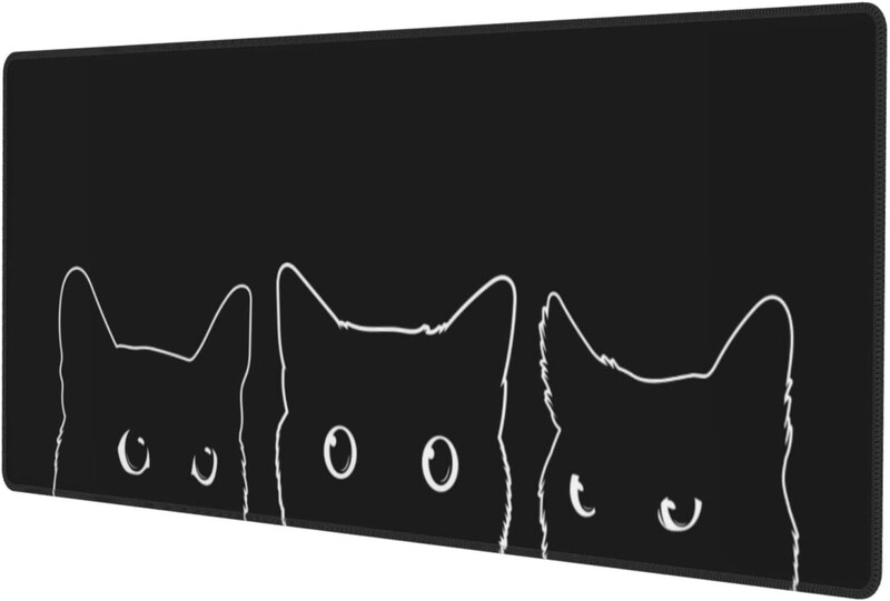 Tampă de mouse drăguță pentru jocuri cu pisică neagră Tampă de mouse anti-alunecare din cauciuc cu margini cusute Covoraș de mouse impermeabil pentru birou 31,5" x 11,8"