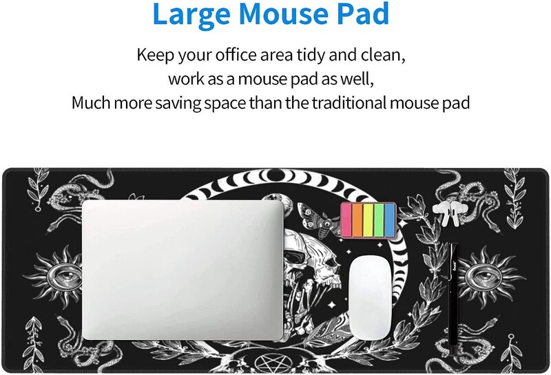 Skull Skeleton Moth Moon Mouse Pad Pad de mouse antiderapant din cauciuc cu margini cusute Covoraș de mouse impermeabil pentru birou 31,5" x 11,8"