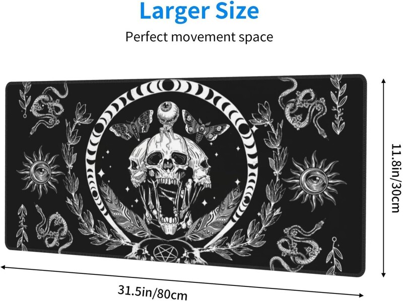 Skull Skeleton Moth Moon Mouse Pad Pad de mouse antiderapant din cauciuc cu margini cusute Covoraș de mouse impermeabil pentru birou 31,5" x 11,8"