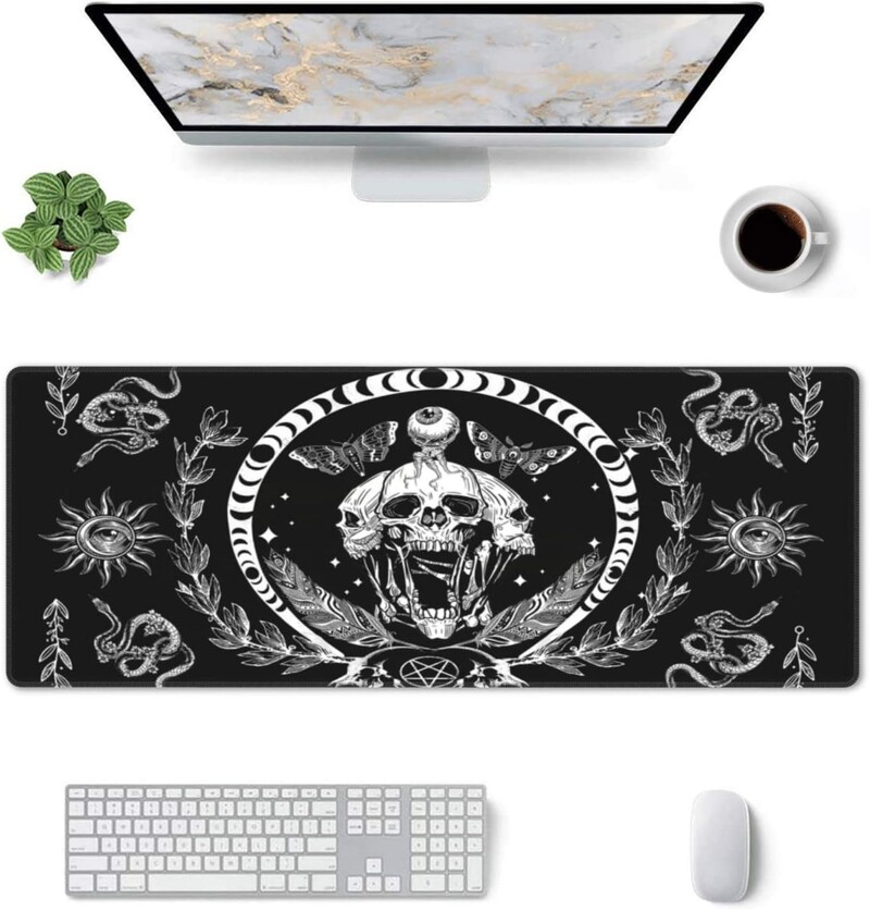 Skull Skeleton Moth Moon Mouse Pad Pad de mouse antiderapant din cauciuc cu margini cusute Covoraș de mouse impermeabil pentru birou 31,5" x 11,8"