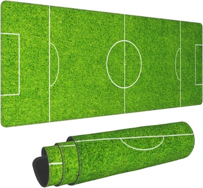 Žalias futbolo stadiono lauko žaidimų pelės kilimėlis su neslystančia guma, 31,5 x 11,8 colio pagrindas, susiūtais kraštais, vandeniui atsparus pelės kilimėlis