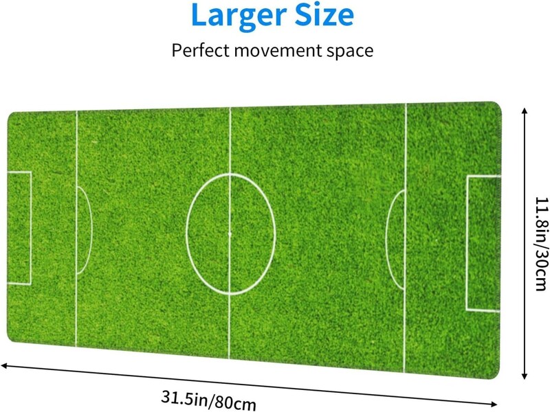 Covoraș de mouse pentru gaming, stadionul de fotbal verde, cu cauciuc anti-alunecare, 31,5 x 11,8 inci, cu margini cusute la bază, mouse pad impermeabil