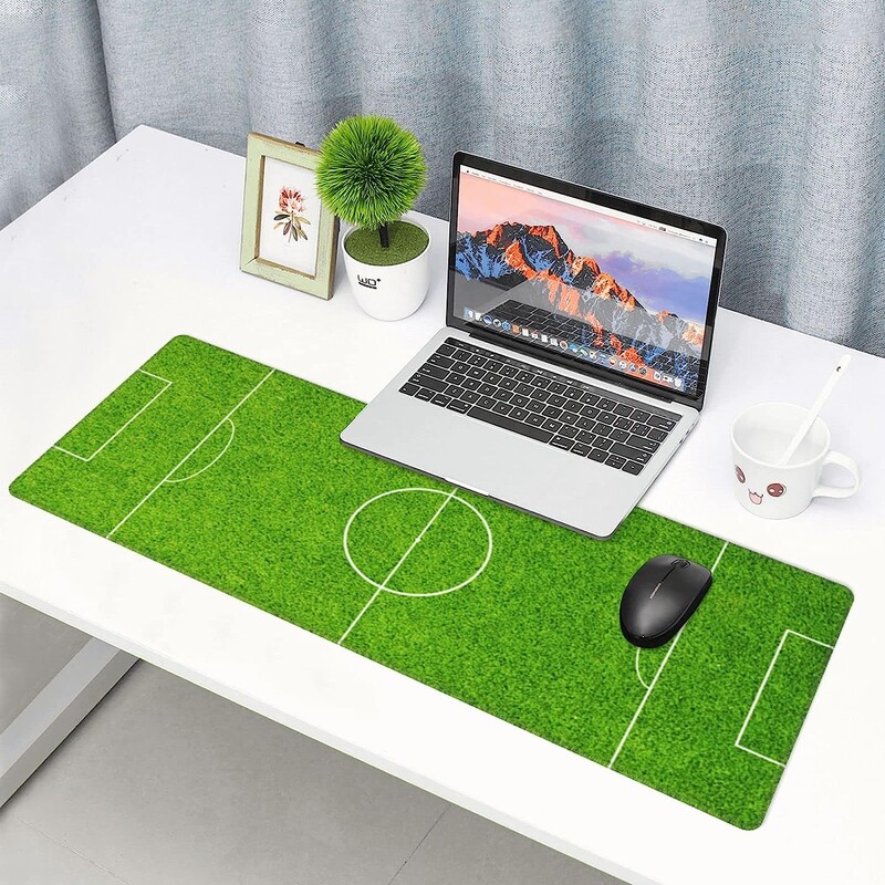 Covoraș de mouse pentru gaming, stadionul de fotbal verde, cu cauciuc anti-alunecare, 31,5 x 11,8 inci, cu margini cusute la bază, mouse pad impermeabil