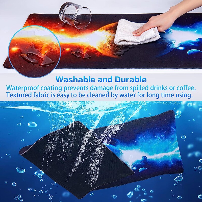 Stâlpi de lumină roșie și albastră care atacă planeta Mouse Pad Mouse Pad 31,5x11,8 inchi XXL cu bază de cauciuc anti-alunecare margine cusută