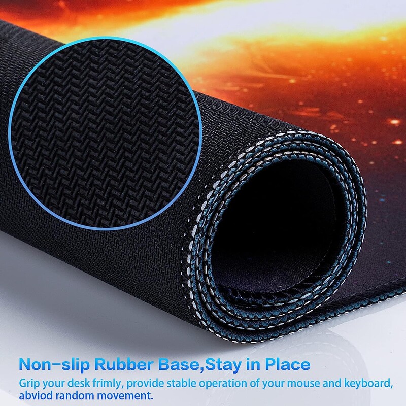 Stâlpi de lumină roșie și albastră care atacă planeta Mouse Pad Mouse Pad 31,5x11,8 inchi XXL cu bază de cauciuc anti-alunecare margine cusută