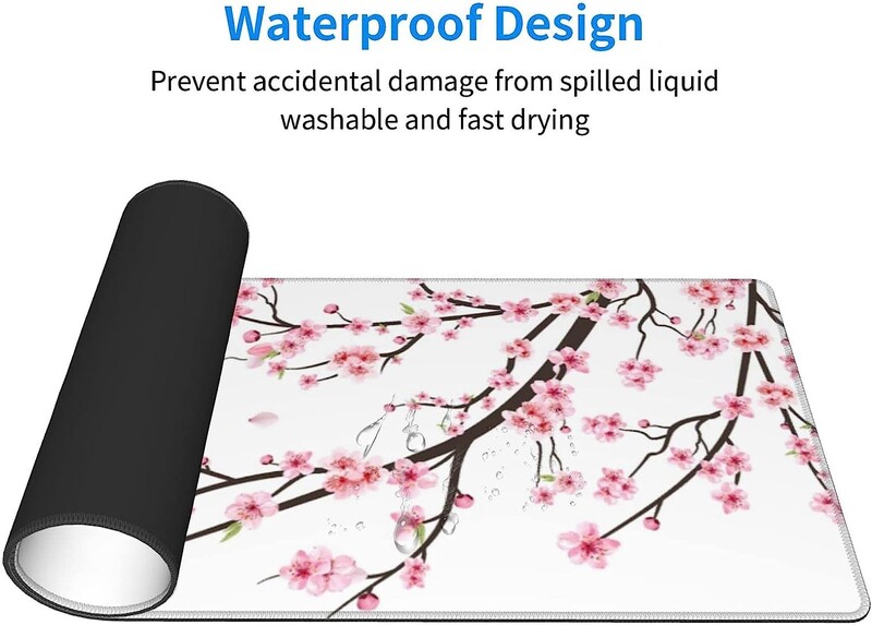 Mouse Pad pentru gaming Cherry Pink pentru birou, tastatura, laptop, antiderapant, baza din cauciuc, mousepad XXL, cu margini cusute, 31,5 x 11,8 inchi