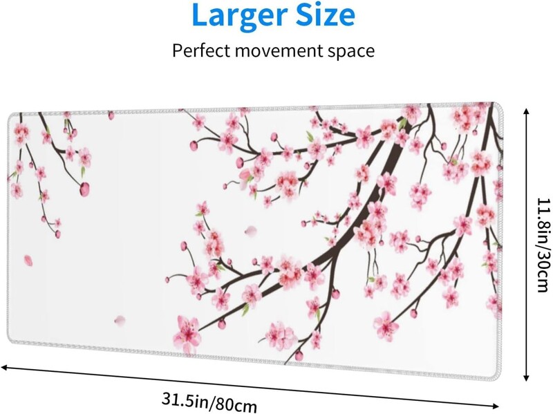 Mouse Pad pentru gaming Cherry Pink pentru birou, tastatura, laptop, antiderapant, baza din cauciuc, mousepad XXL, cu margini cusute, 31,5 x 11,8 inchi