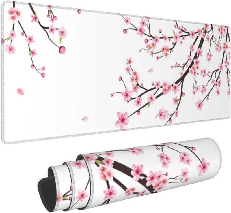 Mouse Pad pentru gaming Cherry Pink pentru birou, tastatura, laptop, antiderapant, baza din cauciuc, mousepad XXL, cu margini cusute, 31,5 x 11,8 inchi