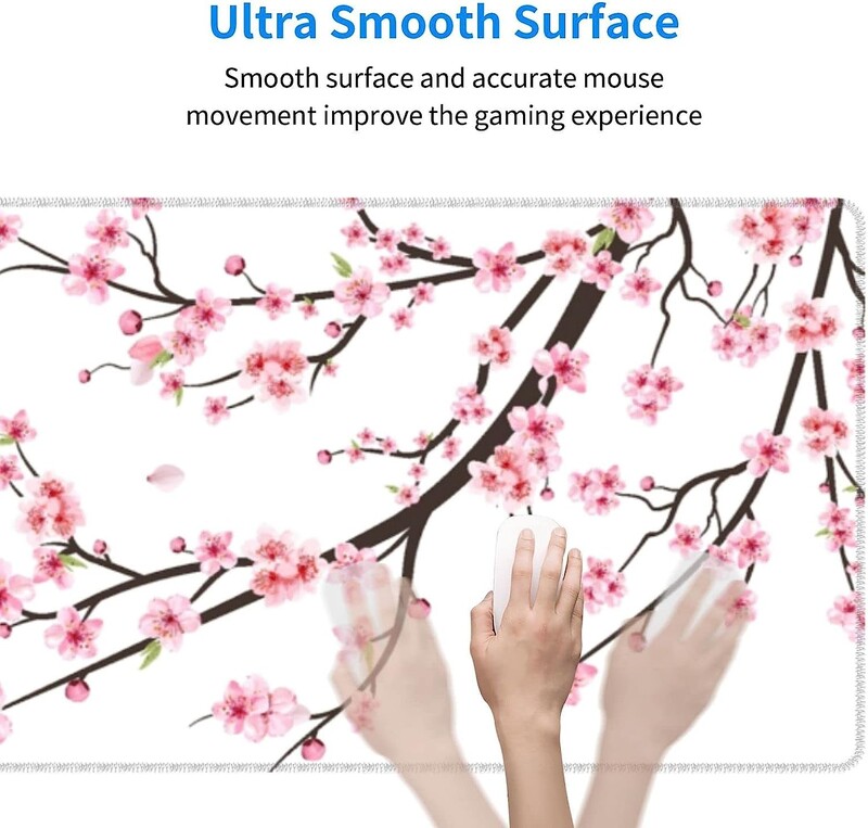 Mouse Pad pentru gaming Cherry Pink pentru birou, tastatura, laptop, antiderapant, baza din cauciuc, mousepad XXL, cu margini cusute, 31,5 x 11,8 inchi