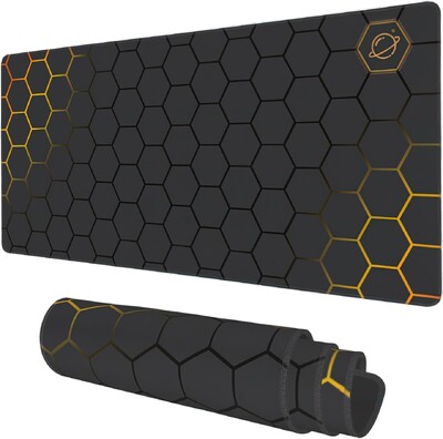 Fekete arany méhsejt technológiás játék egérpad 35,4"x15,7" egérpad csúszásmentes alappal varrott éllel otthoni irodai munkához