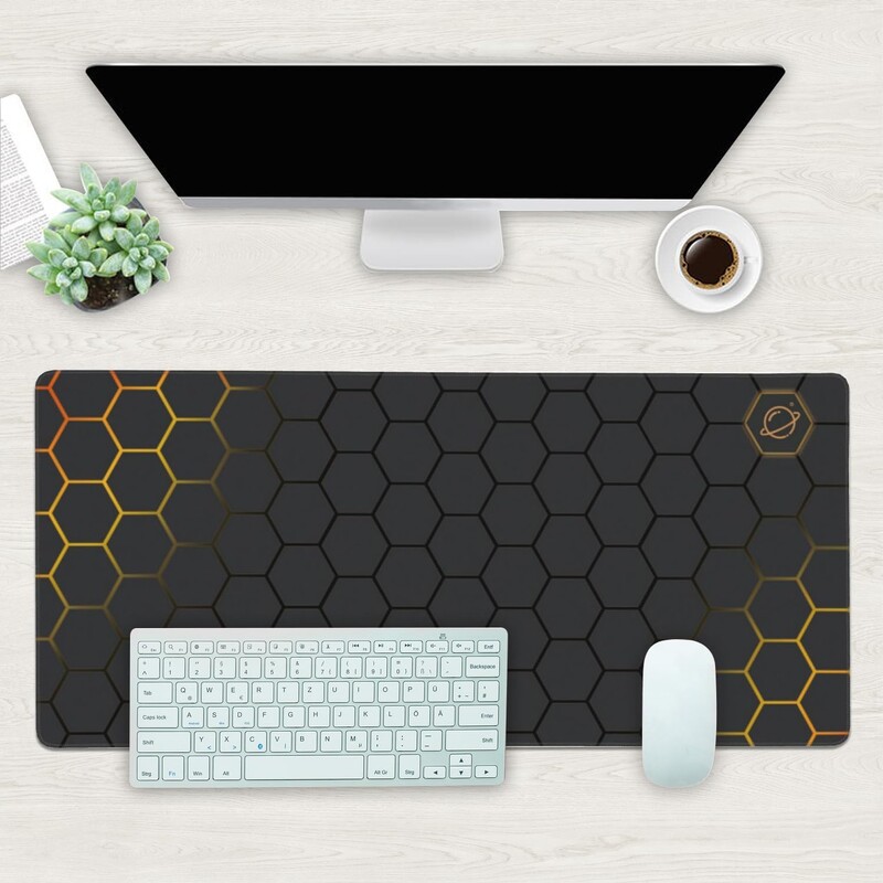 Mouse Pad pentru jocuri cu tehnologie Honeycomb Black Gold 35,4"x15,7" cu margine cusuta la baza anti-alunecare pentru munca la birou la domiciliu