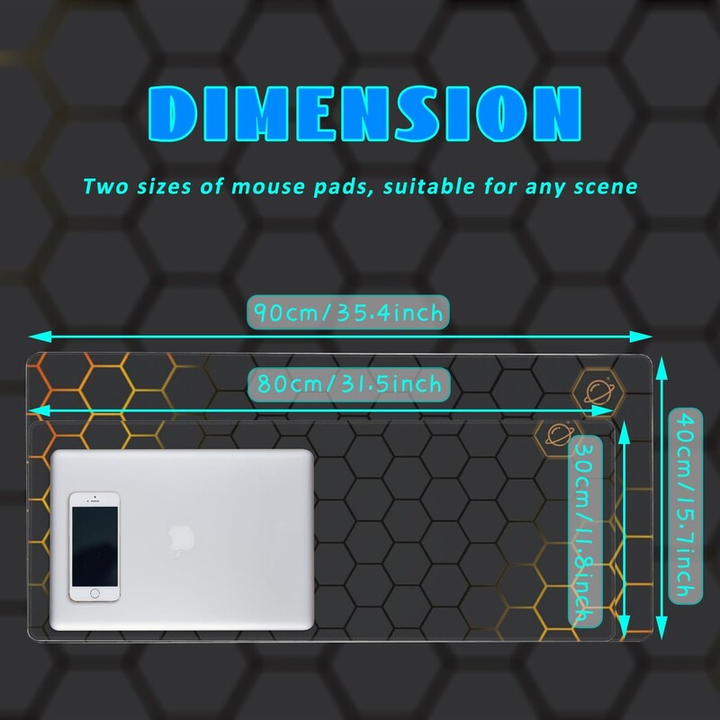Mouse Pad pentru jocuri cu tehnologie Honeycomb Black Gold 35,4"x15,7" cu margine cusuta la baza anti-alunecare pentru munca la birou la domiciliu