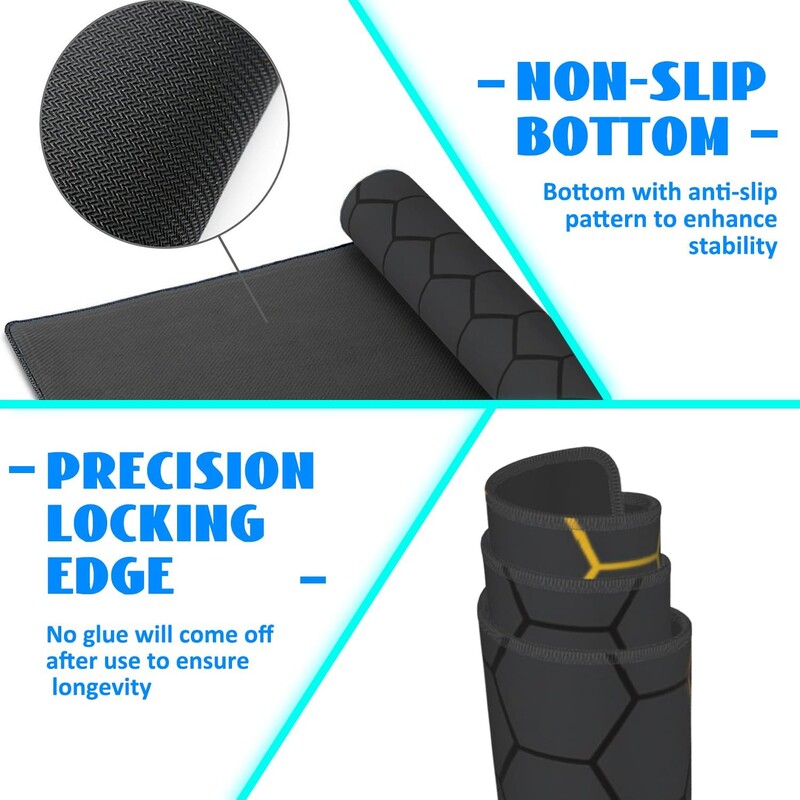 Mouse Pad pentru jocuri cu tehnologie Honeycomb Black Gold 35,4"x15,7" cu margine cusuta la baza anti-alunecare pentru munca la birou la domiciliu