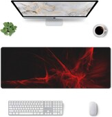 Piros fekete egérpad, hosszú, csúszásmentes gumitalp, varrott él, nagy, meghosszabbított, teljes asztali szőnyeg XXL otthoni irodai játékhoz