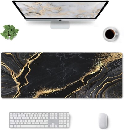Arany fekete szürke márvány játék egérpad 31,5 × 11,8 hüvelykes, csúszásmentes gumitalpú laptop asztali számítógépes egéralátét Otthoni iroda