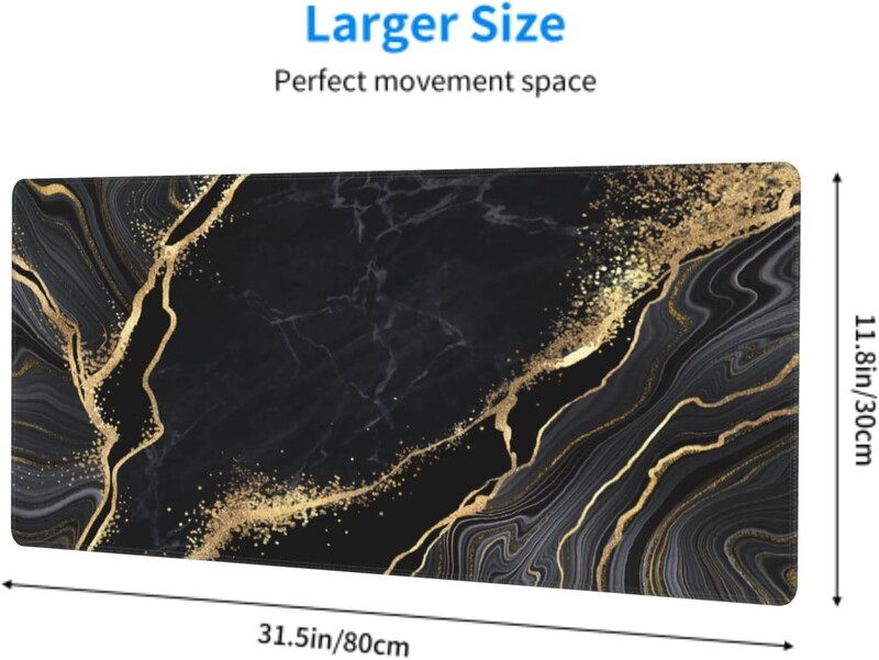 Auriu Negru Gri Marmură Mouse Pad Gaming 31,5 × 11,8 inci Bază de cauciuc anti-alunecare Tampă de birou pentru laptop Covoraș de mouse pentru computer Home Office