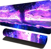 Egérpad Gaming XXL Fantasy Tree Lila Anime egéralátét csúszásmentes nagyméretű számítógépes billentyűzet szőnyeg varrott élekkel 30x80cm