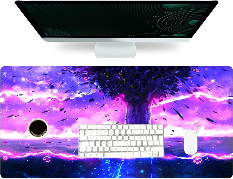 Mouse Pad Gaming XXL Fantasy Tree Purple Anime Mouse Mat Antiderapant Tastatură mare pentru computer cu margini cusute 30x80cm