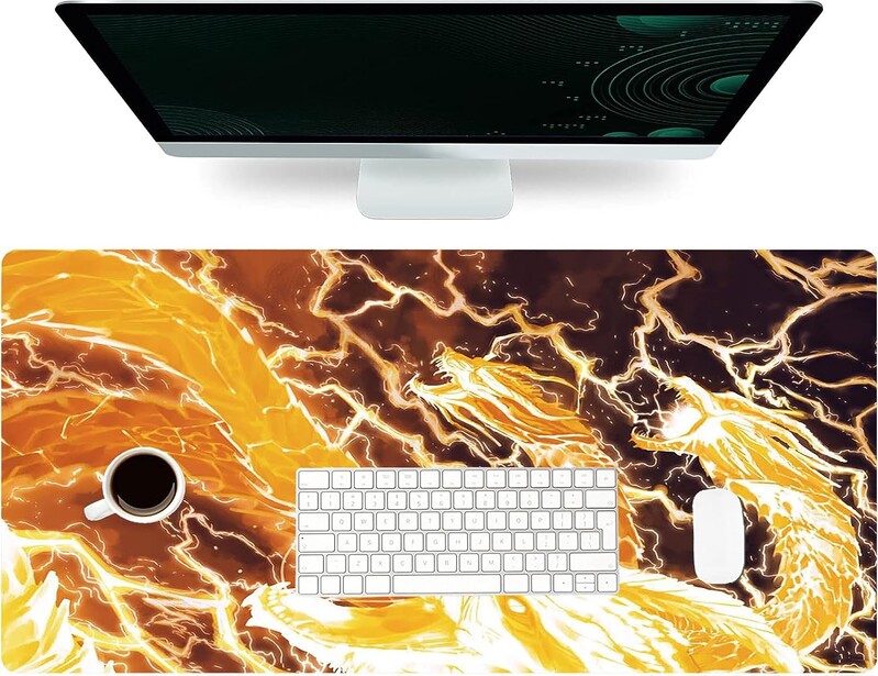 Cool Golden Dragon Mousepad mare cu covoraș de birou din cauciuc antiderapant cu margini cusute pentru acasă, cadouri, birou, lucru 800x300mm