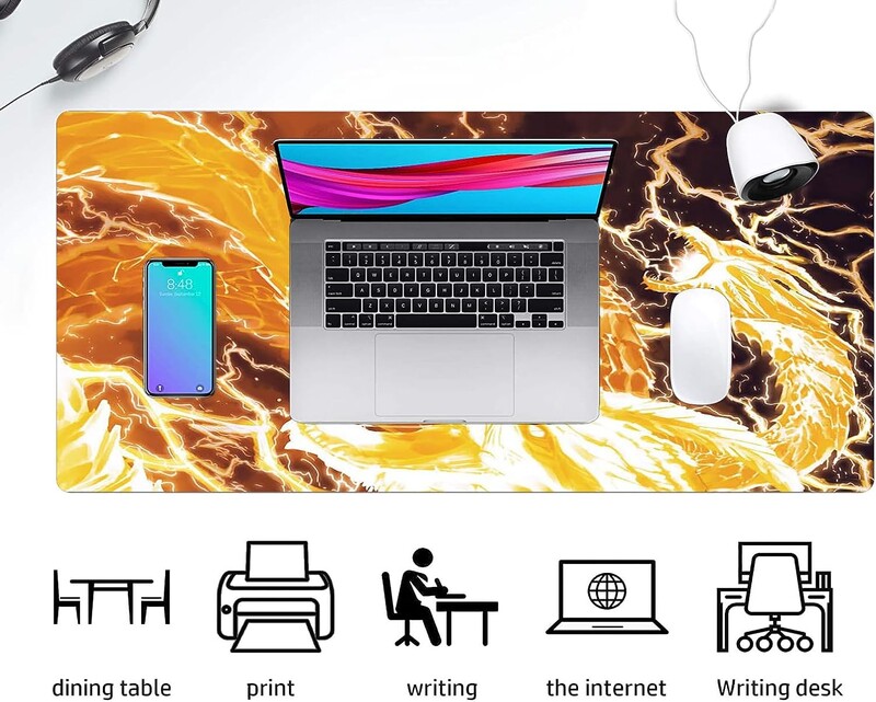 Cool Golden Dragon Mousepad mare cu covoraș de birou din cauciuc antiderapant cu margini cusute pentru acasă, cadouri, birou, lucru 800x300mm
