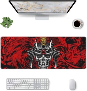 Red Darkness Japanese Samurai Gaming Mousepad XXL Mousepad με αντιολισθητικές ραμμένες άκρες από καουτσούκ 31,5 X 12 ιντσών για εργασία γραφείου