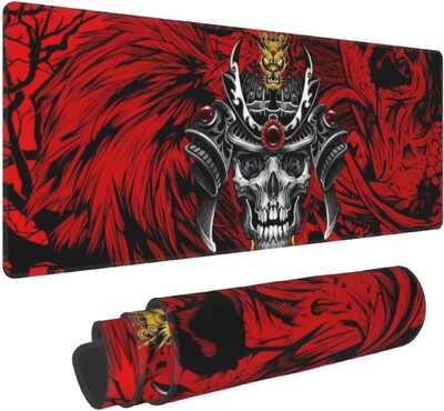 Red Darkness Japanese Samurai Gaming Mousepad XXL Mousepad με αντιολισθητικές ραμμένες άκρες από καουτσούκ 31,5 X 12 ιντσών για εργασία γραφείου