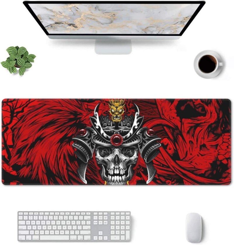 Red Darkness Japanese Samurai Gaming Mouse Pad XXL Mousepad cu margini cusute din cauciuc anti-alunecare 31,5 X 12 inchi pentru munca de birou