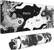Black White Cat Koi Fish Gaming egéralátét 31,5 × 11,8 hüvelykes nagyméretű egéralátét, csúszásmentes gumi íróasztal otthoni számítógépes irodába