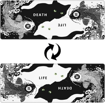 Black White Cat Koi Fish Gaming Mouse Pad 31,5 × 11,8 ιντσών Μεγάλο ποντίκι, αντιολισθητικό, λαστιχένιο μαξιλαράκι γραφείου για οικιακό υπολογιστή γραφείου