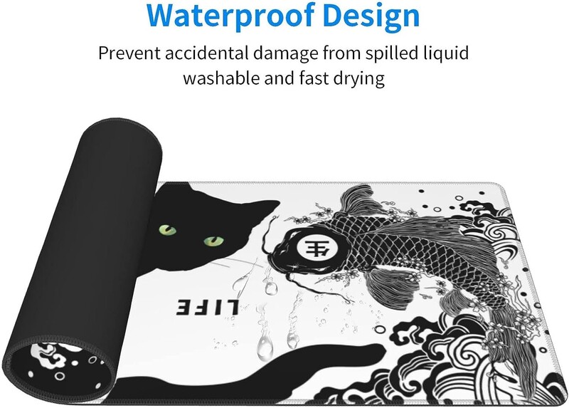 Pisică albă neagră Koi Fish Gaming Mouse Pad 31,5 × 11,8 inci Covoraș mare de mouse Pad antiderapant din cauciuc pentru birou pentru computer acasă