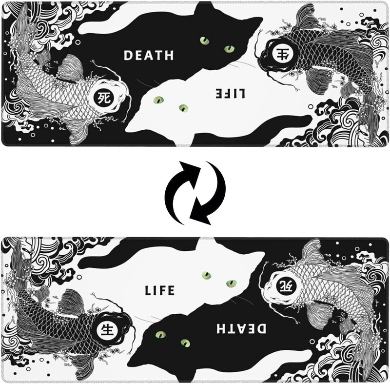 Pisică albă neagră Koi Fish Gaming Mouse Pad 31,5 × 11,8 inci Covoraș mare de mouse Pad antiderapant din cauciuc pentru birou pentru computer acasă