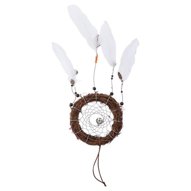 2 buc. Decorație frumoasă pentru casă cu pene Captorul de vise 6 inch țesut manual pentru plasă de prindere a viselor Pandantiv pentru decorarea peretelui casei