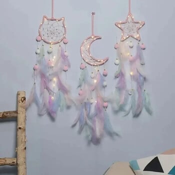 LED Dream Catcher Feather Wind Chimes Ръчно тъкани стенни спални Висящи орнаменти Подаръци за фестивал за рожден ден Декорация на дома Занаяти