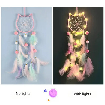 LED Dream Catcher Feather Wind Chimes Χειροποίητα υφάσματα στον τοίχο κρεβατοκάμαρα Κρεμαστά στολίδια Δώρα φεστιβάλ γενεθλίων Χειροτεχνία διακόσμησης σπιτιού