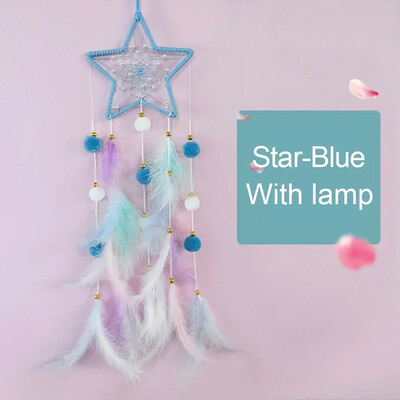 LED svajonių gaudyklė plunksnų vėjo varpeliai Rankomis austi sieniniai miegamojo papuošalai Gimtadienio šventės dovanos namų dekoravimo amatai