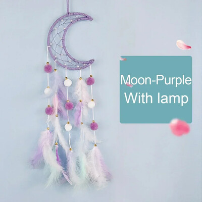 LED svajonių gaudyklė plunksnų vėjo varpeliai Rankomis austi sieniniai miegamojo papuošalai Gimtadienio šventės dovanos namų dekoravimo amatai